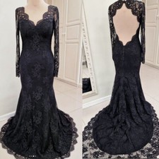 Black Gothic Wedding Dresses Long Sleeves Lace Backless Mermaid Bridal Gowns