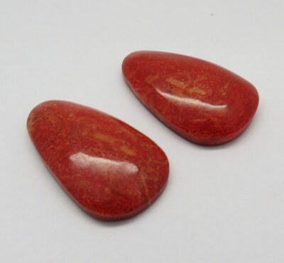 NATURAL PACIFIC OCEAN RED SPONGE CORAL CABOCHONS 02 PIECES LOOSE