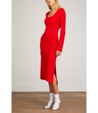 BAUM UND PFERDGARTEN Red Cecily Long Sleeve Merino Wool Slit Sweater Dress S = 6