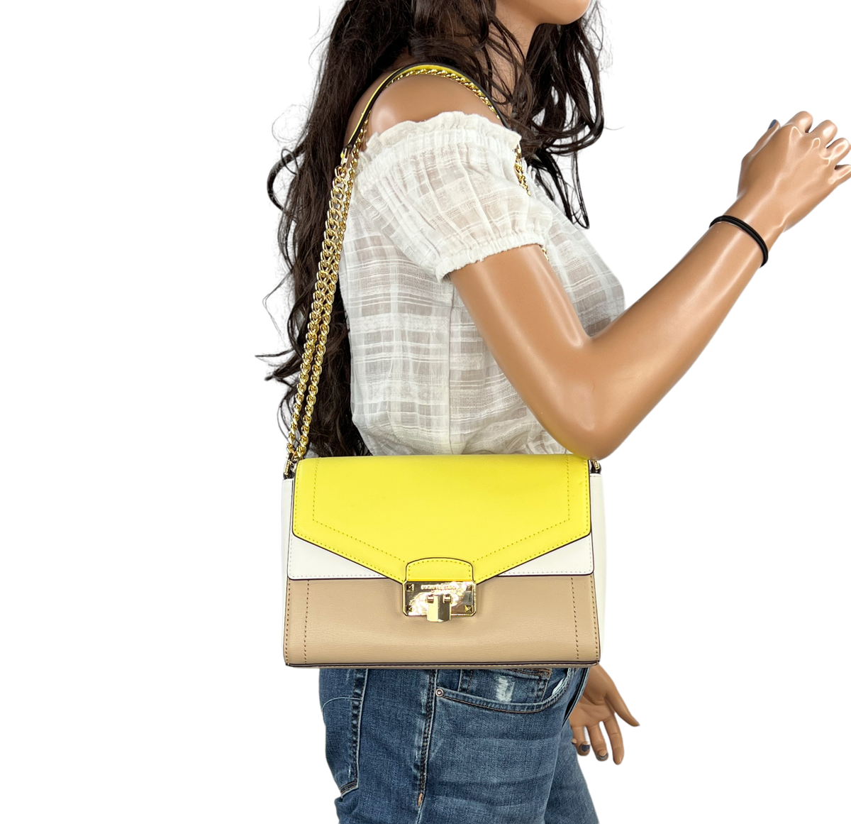 Michael Kors Kinsley Medium Flap Shoulder Crossbody Bag Bisque 