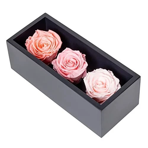 Valentine s Day Preserved Roses in Wood Box 3 Pink Birthday