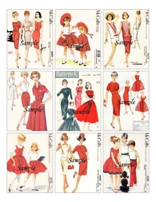 Vintage Sewing Pattern Theme 9 x Gift Tag Card Topper - Shades of Red - image 1 of 3