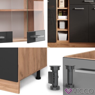 Cuisine R-Line Anthracite brillant/Chêne doré 200cm , PT Anthracite