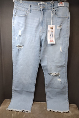 Celebrity Pink Womens  15/32 (32x28) Light Blue Jeans Straight high rise Raw Hem