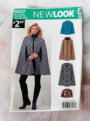 New Look Jacket Cloak Poncho #A6227 Size XS - XL  Vintage uncut