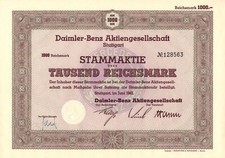 Daimler Benz AG - Aktie 1.000 RM - Stuttgart 1942 - Mercedes Benz Automobil -