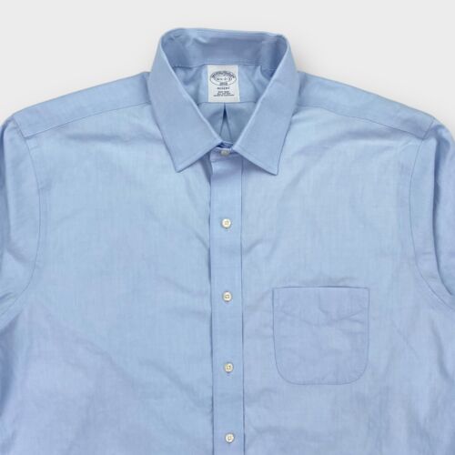 $118 Camisa de Vestir Brooks Brothers Para Hombres 16 1/2-2/3 Azul Sólido Sin Planchar Todo Algodón - Imagen 4 de 14