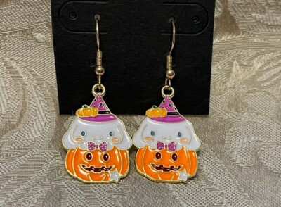 Sanrio Cinnamonroll Halloween Pumpkin Charm Gold Dangle Adorable Earring Set