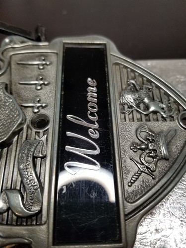 Vintage MCM RARE Knight Shield Crest Armor Sword Welcome Complete Door Knocker - Picture 8 of 10