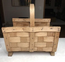 Vintage Solid Oak Fire Wood Basket Weave Antique Natural Finish 1900’s