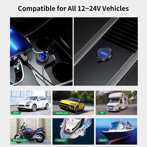 45W Fast Car Charger USB Type-C PD QC3.0 Voltage Power Display For SUV Truck ATV - Picture 2 of 12