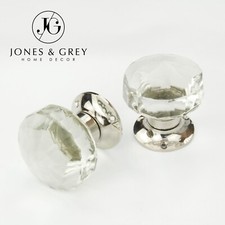 VINTAGE ROUND CLEAR GLASS FACET DOOR KNOBS MORTICE HANDLES POLISHED NICKEL ROSE