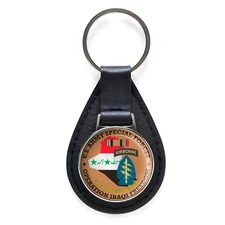 U.S. Army Special Forces Operation Iraqi Freedom Leather Keychain Silver Keyring