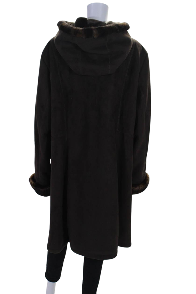 Gallery Womens Buton Front Faux Fur Lined Hooded Coat Brown Size 1X eBay