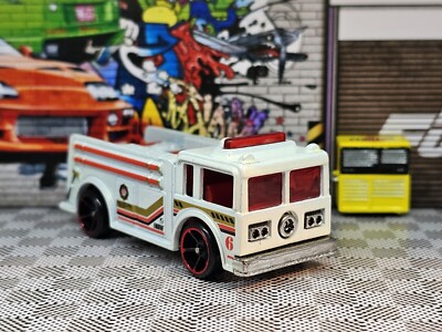 White Pearl Metallic 2011 THRILL RACERS Hot Wheels FIRE-EATER Fire Engine Truck