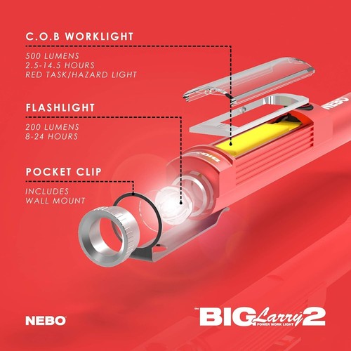 NEBO BIG LARRY 2 Battery Powered Dimmable COB LED Work Light 500 Lumens - Picture 6 of 7