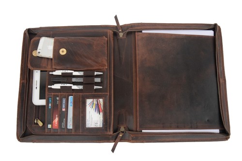 Buffalo Leather Portfolio Padfolio A4 File Folder Executive Organizer Case Bag - Picture 9 of 11