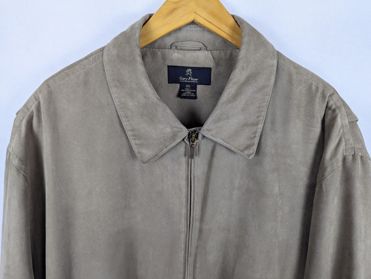 VINTAGE Gary Player Jacket Taupe 2XL Faux Suede Bomber