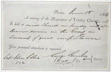 1824 TRINITY CHURCH BOSTON DOCUMENT MANUSCRIPT ~ A MEETING OF GREAT IMPORTANCE