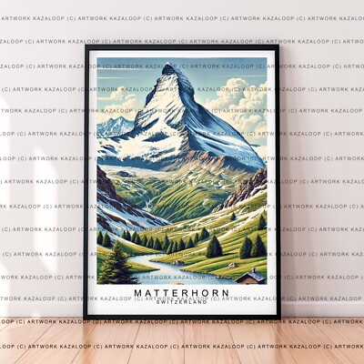 Alpine View Matterhorn Print Unframed Poster Switzerland Landscape Illustration