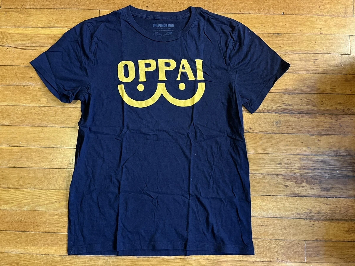 One Punch Man Shirt Men s Large Black Yellow OPPAI Manga Anime Saitama