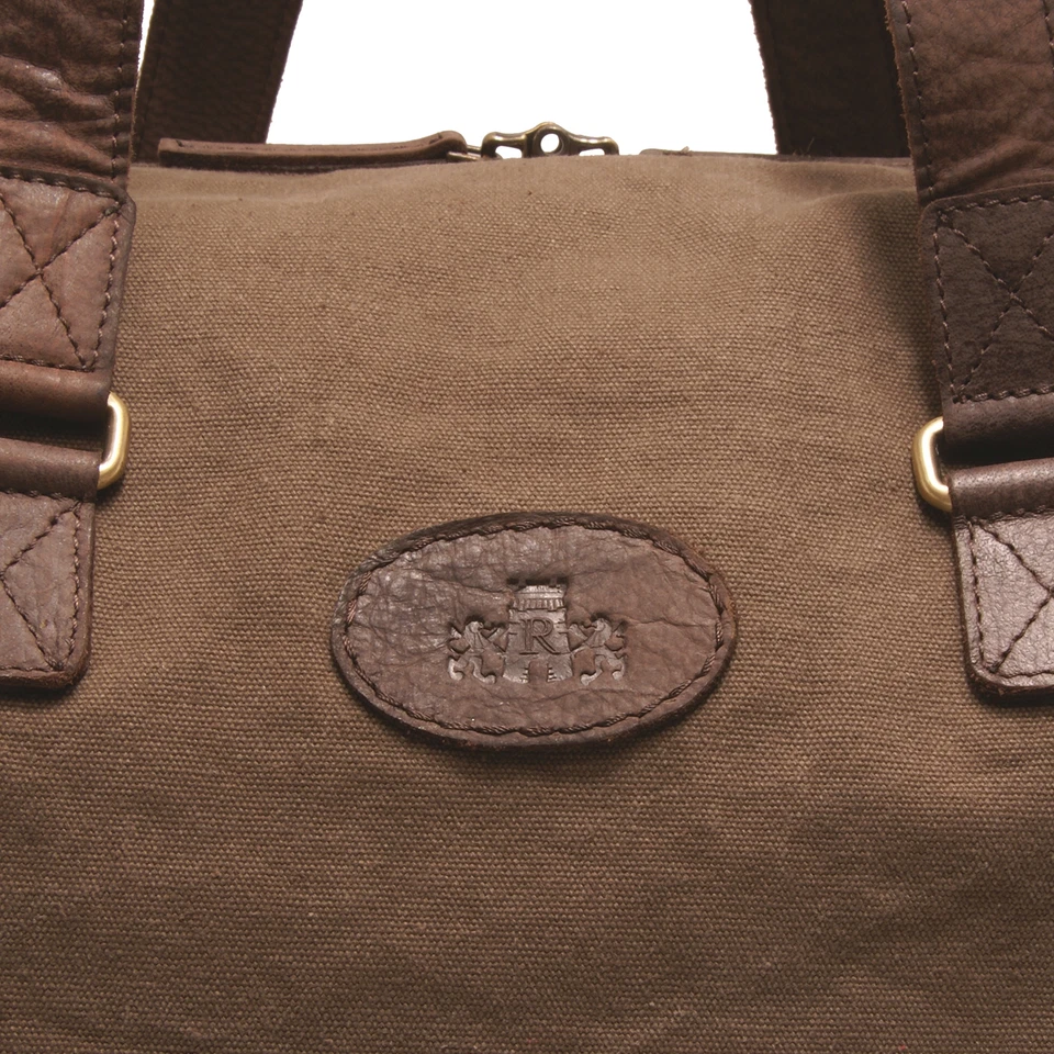 Rowallan - Khaki Canvas Travel Holdall with Leather Trim and Shoulder Strap - Image 2 of 4
