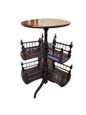 Antique Victorian Walnut Dumb Waiter Revolving Table Galleried Tiers Pedestal