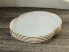 Vintage Anchor Hocking White Milk Glass Oval Snack Plate, Gold Rim, 10" Set Of 4