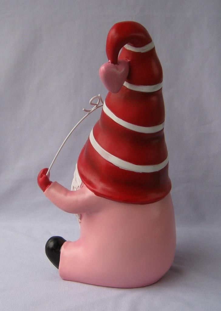 как выглядит Valentine 11.5" Cupid Gnome Dark Red White Pink holding LOVE sign Indoor Outdoor фото