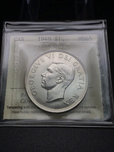 🇨🇦  1949 Canada $1 Silver Coin | ICCS MS65 | XTQ 266