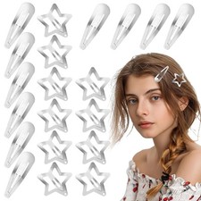 20 Pcs Star and Teardrop Hair Clips Set, Cute Snap Metal Barrettes  Hair Cli...