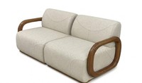 3-Sitzer Sofa Moderner Design Wohnzimmer Beige Abgerundete Formen Holz