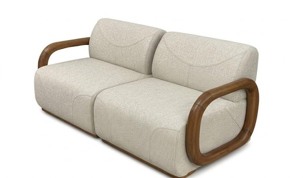3-Sitzer Sofa Moderner Design Wohnzimmer Beige Abgerundete Formen Holz-image