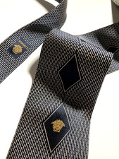 GIANNI VERSACE VINTAGE '90s MEDUSA HEAD LOZENGE TIE JACQUARD WOVEN ITALY BLACK B