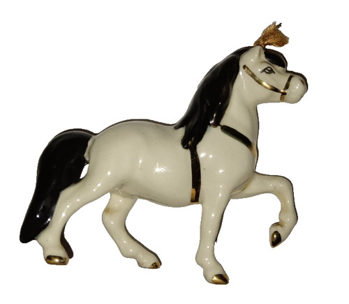 Vtg Old Monrovia Hagen Renaker Head Up Circus Pony w/ Red Heart & Plume Figurine