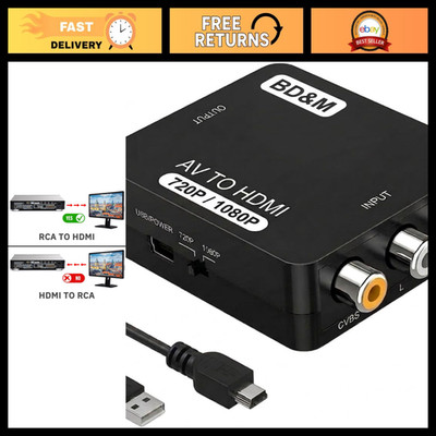 RCA to HDMI Converter Adapter - AV to HDMI for PS2, PS3, Xbox, VHS, DVD Players