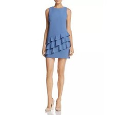 Alice and Olivia Clive Asymmetric Ruffle Dress Size 4 Blue