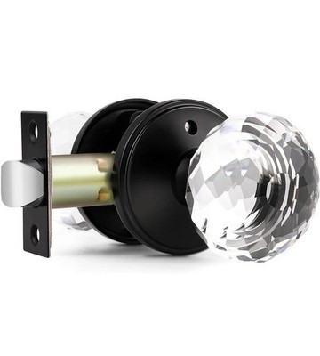 Pack Crystal Door Knobs Interior, Elegant Glass Door Knobs, 6 Matte Black
