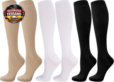 Kompressionsstrümpfe Damen Herren, Lange, 15-25 mmHg, Sport Reisen Flug, 3er Set