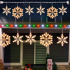Christmas Snowflake Lights Outdoor,100 Count 8.5FT Connectable Waterproof Christ