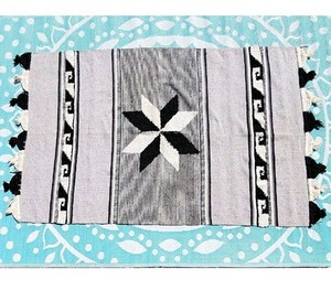 HAND WOVEN WOOL RUG  MEXICO SOUTHWEST TRIBAL 79x43 Large Thick Textile OOAK EX!