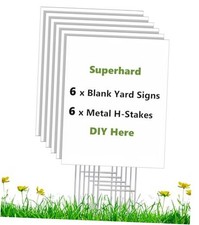 6 Pack 17 x 12 White Blank Yard Signs with Stakes, Vertical White-6 Pack