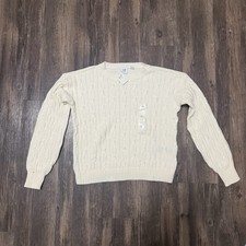 NWT GAP Kids Chunky Cable Knit Fisherman Sweater Cream Large 10-11 Preppy Cotton