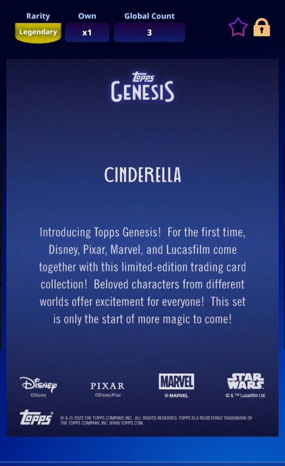 Topps Disney Collect Genesis Red Shimmer LE5 Cinderella - Image 2 of 3