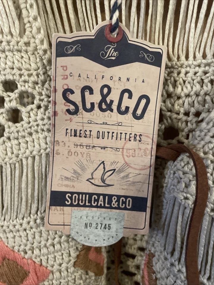 Lovely Beige Crochet Fringed Boho Waistcoat  With Coloured Shapes  10 New Tags - Image 3 of 4