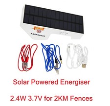 Solar Electric Fence Energiser 2KM 2.4W 3.7V (Charger Horse Farm Fencing)