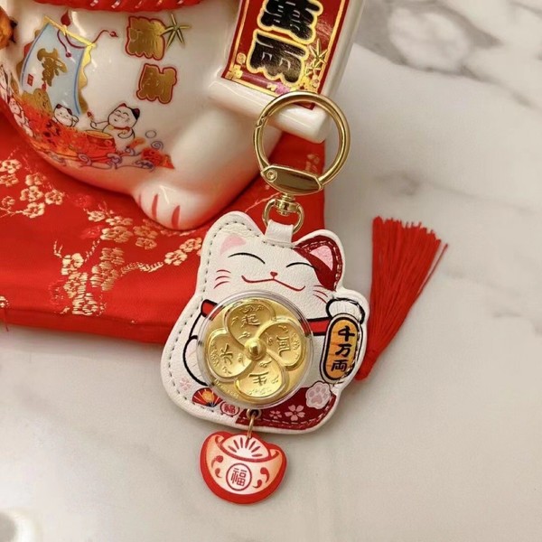 Alternate view of Lucky Cat Car Hanging Keychain Gold-plated Charm Amulet Pendant Feng Shui Decor