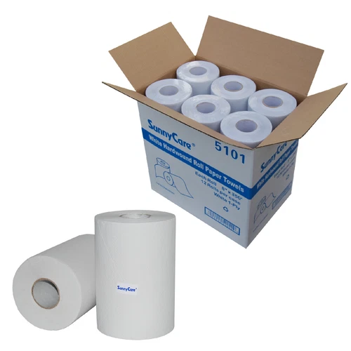 12 Rolls #5101 Hard Wound Paper Roll Towels, 8" x 350`,White, 12/Case