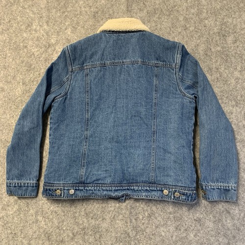 Chaqueta vaquera antigua azul marino para mujer L azul Sherpa forrada camionero occidental cálida - Imagen 7 de 13