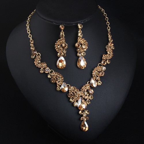 Crystal Jewelry Set Statement Necklace Earring Choker Bibs Women Bridal Wedding - Picture 80 of 174